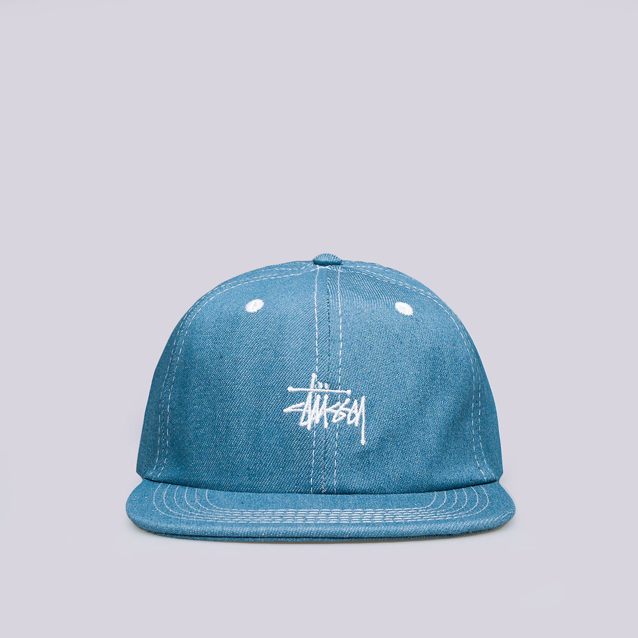  голубая кепка Stussy Contrast Stitch Denim Strapback 131677-teal - цена, описание, фото 1